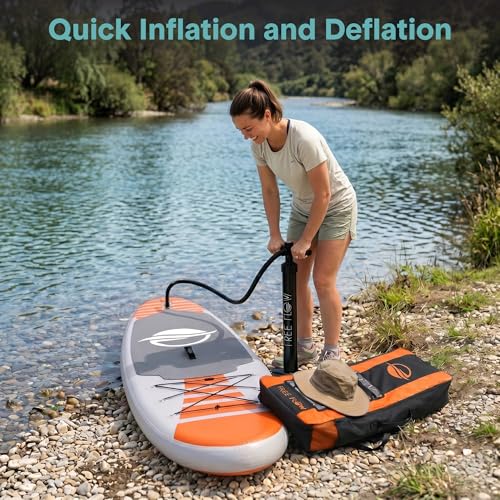 Image of SereneLife 10'6 inch Inflatable Stand Up Paddle Board with Premium SUP Accessories - 32 inch Wide Stable Design with Non-Slip EVA Deck Pad, for Youth and Adults, 350 lbs. Capacity