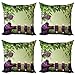 ABAKUHAUS Spa Lot de Housses de Coussin en 4 pièces, Spa Bougies Orchidées Bloom, Impression Numérique Recto-Verso Moderne, 40 cm x 40 cm, Vert pâle Vert de fougère
