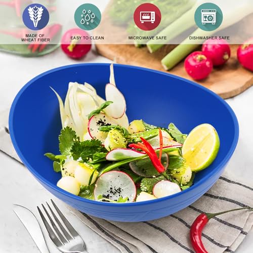 Wrova Wheat Straw Bowls Large Salad Bowls for Eating, Blue Bowls Set of 2 - image 5