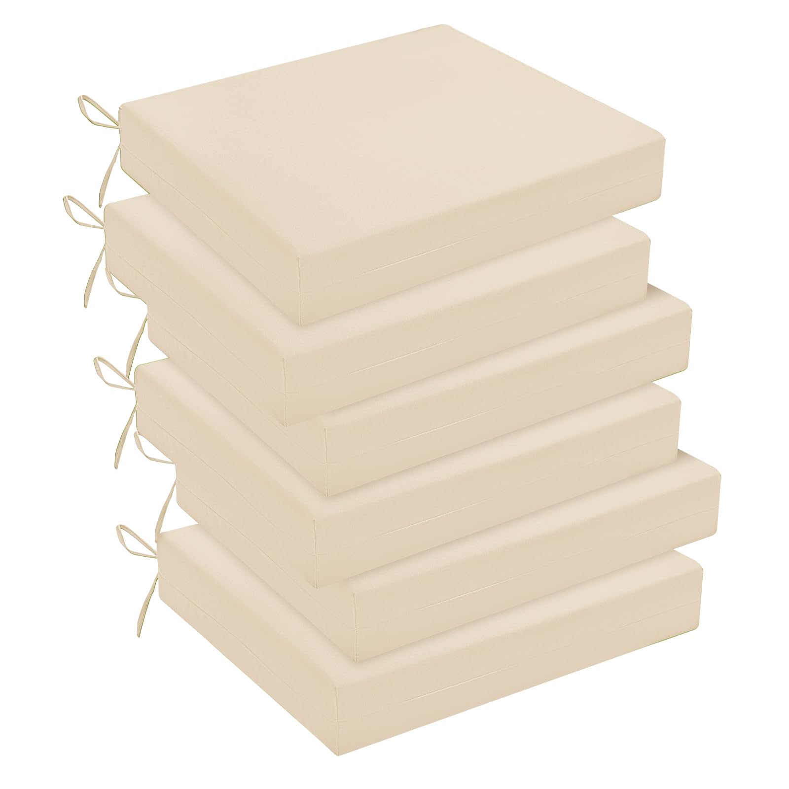 downluxe Outdoor Chair Cushions Set of 6 for Patio Furniture, Water-Resistant Square Corner Patio Chair Cushions with Ties, High Density Foam Outdoor Seat Cushion, 18.5" X 16" X 3", Beige