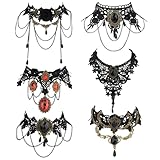 Uintoon 6PCS Black Gothic Lace Choker Necklace Set for Women Adjustable Lace Collar Black Necklace Goth Jewelry Halloween Cosplay