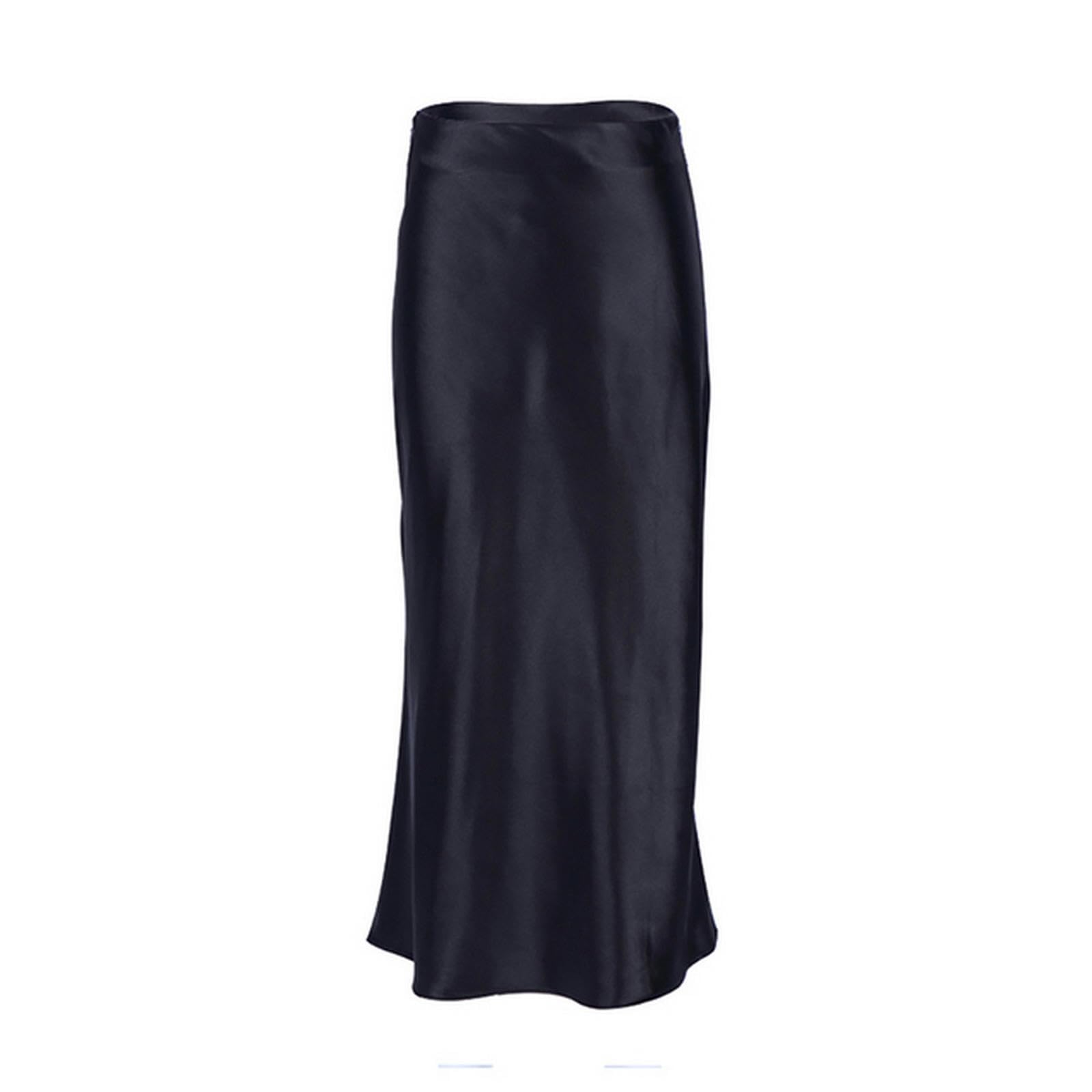 TEidea Satynowa spódnica letnia z wysokim stanem, fioletowa satynowa spódnica maxi dla kobiet, elegancka i urocza spódnica midi do biura