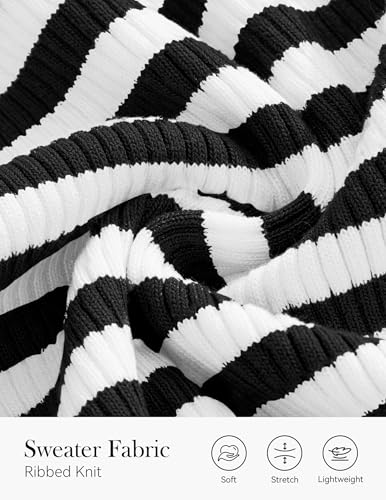 PRETTYGARDEN Summer High Neck Striped Tank Tops for Women Casual Sleeveless Sweaters Basic Ribbed Knit Slim Fitted Shirts(Striped Black White,Small)