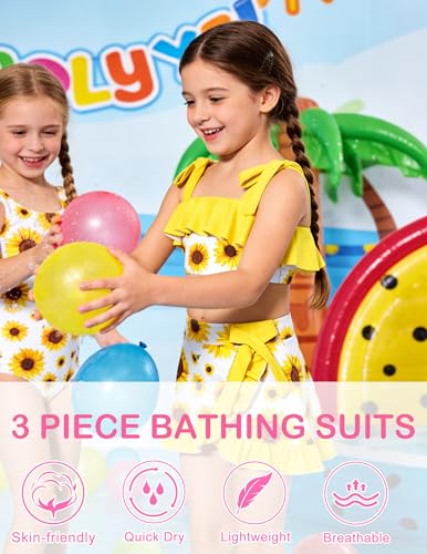 Image of ALISISTER Girls Swimsuit 3 Piece Bathing Suits Flounce Bikini Tankini Set Beach Swimwear with Cover Ups Skirt for 3-8 Years