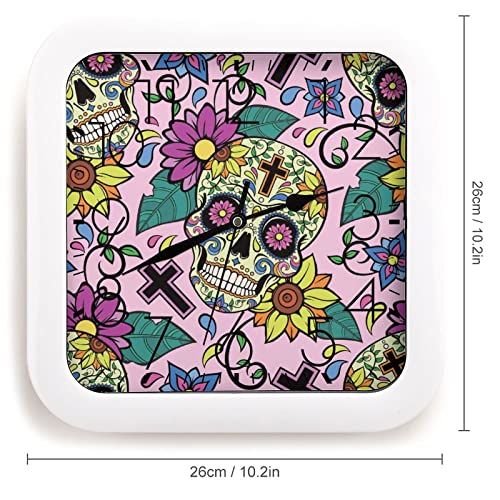 Pendule murale silencieuse fleur crâne 26x26cm pour décoration de bureau moderne