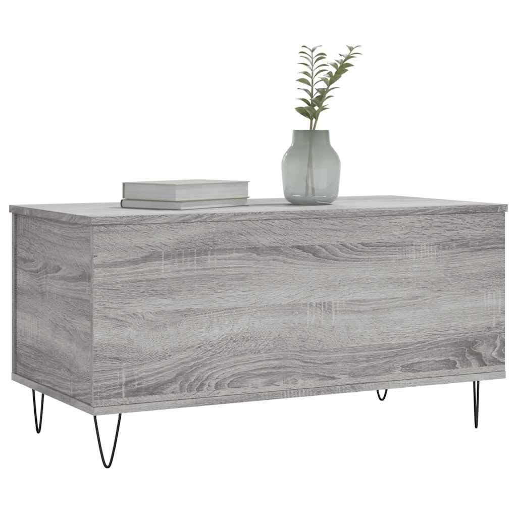 Générique Stolik kawowy Sonoma szary 90x44,5x45 cm Drewno inżynierskie | Podnoszona góra, ukryte przechowywanie, metalowe nóżki, uniwersalne do salonu