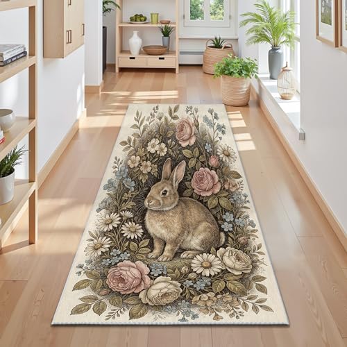 Tapis de couloir esthétique au design rustique et rose - 5