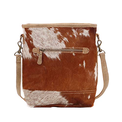 Myra Bag Nut Brown Upcycled Canvas & Cowhide Shoulder Bag S-1463 #TOP3