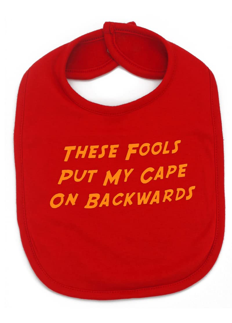 Baby Moo's Funny Baby Bib THESE FOOLS PUT MY CAPE ON BACKWARDS - Superhero Baby Bibs [0-3 Years Boys or Girls] Baby Shower, Twin, Cool New Baby or 1st Birthday Gift UK (Single Bib)