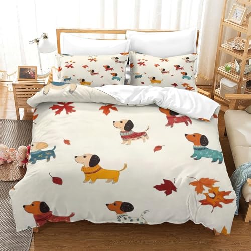 Housse de couette chien microfile premium | Parure de lit Super King automne - 3