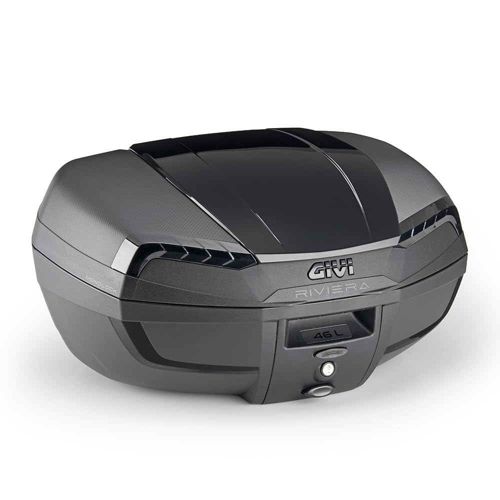 E46NB Baúl Maleta Top Case Monolock Riviera Triple Black + respaldo E207 compatible con moto y scooter E46 Givi.
