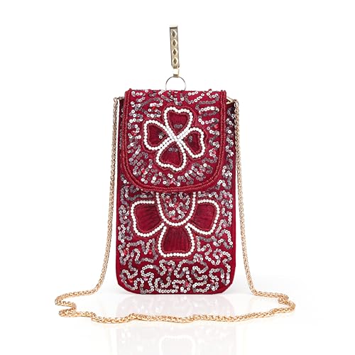 Image of J I ACCESSORIES Velvet Saree Clutch Mobile Pouch Waist Clip Ladies Purse Gift For Women