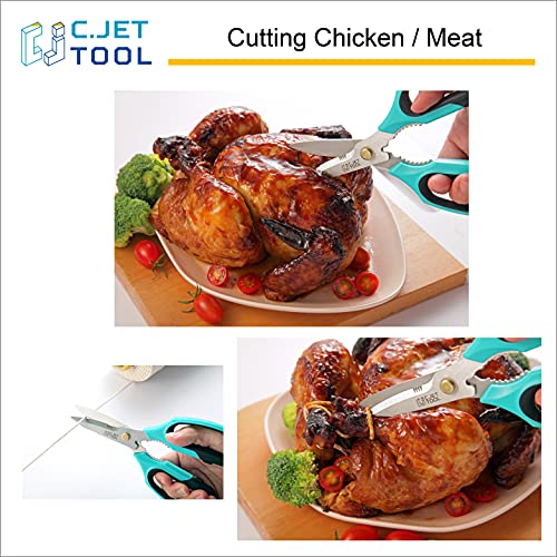 C.jet Tool 8" Sharp Stainless Kitchen Scissors Meat Vegetables Herbs Food Cutting Shear Heavy Duty Cooking Scissors With Soft Grip Utility Multi-Purpose Carton Opening Tip Blade (Turquoise) #TOP3