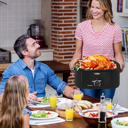 Sunvivi Roaster Oven with Self-Basting Lid,20 Quart Electric Roaster with Removable Pan & Rack,150-450°F Full-Range Temperature Control with Defrost/Warm Function,Stainless Steel,Black