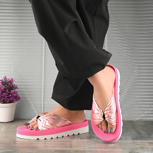 Image of DOCTOR HEALTH SUPER SOFT Women Stylish Bow Platform Slippers | Soft Cushioned Casual Flip Flops | Lightweight Comfortable Everyday Wear Sandals for Indoor Outdoor Use