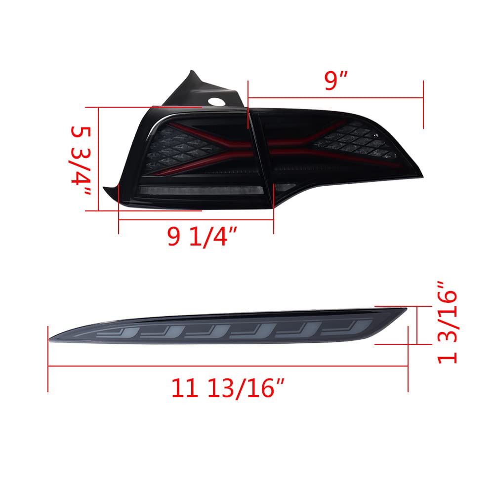 Astra Depot Smoke Lens IP67 LED Rear Bumper Brake Tail Light Reverse Turn Signal Lamps Compatible with 2017-2022 2023 Tesla Model 3