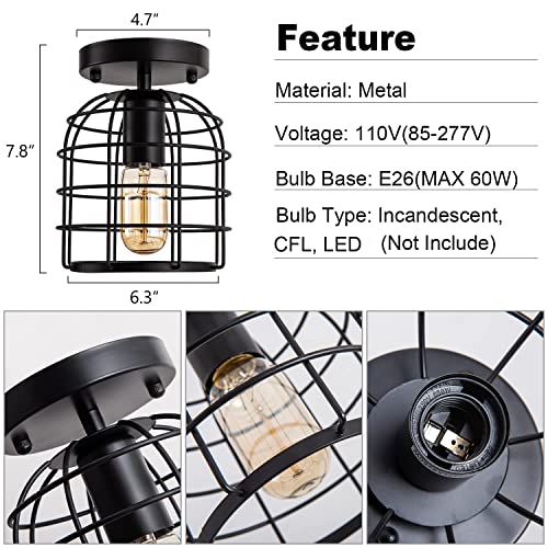 Industrial-Black-Semi-Flush-Mount-Ceiling-Light-Farmhouse-Mini-Cage-Ceiling-Light-Fixture-Vintage-Ceiling-Lamp-for-Hallway-Entryway-Kitchen-Bedroom-Laundry-Room Industrial Black Semi Flush Mount Ceiling Light Farmhouse Mini Cage Ceiling Light Fixture Vintage Ceiling Lamp for Hallway Entryway Kitchen Bedroom Laundry Room