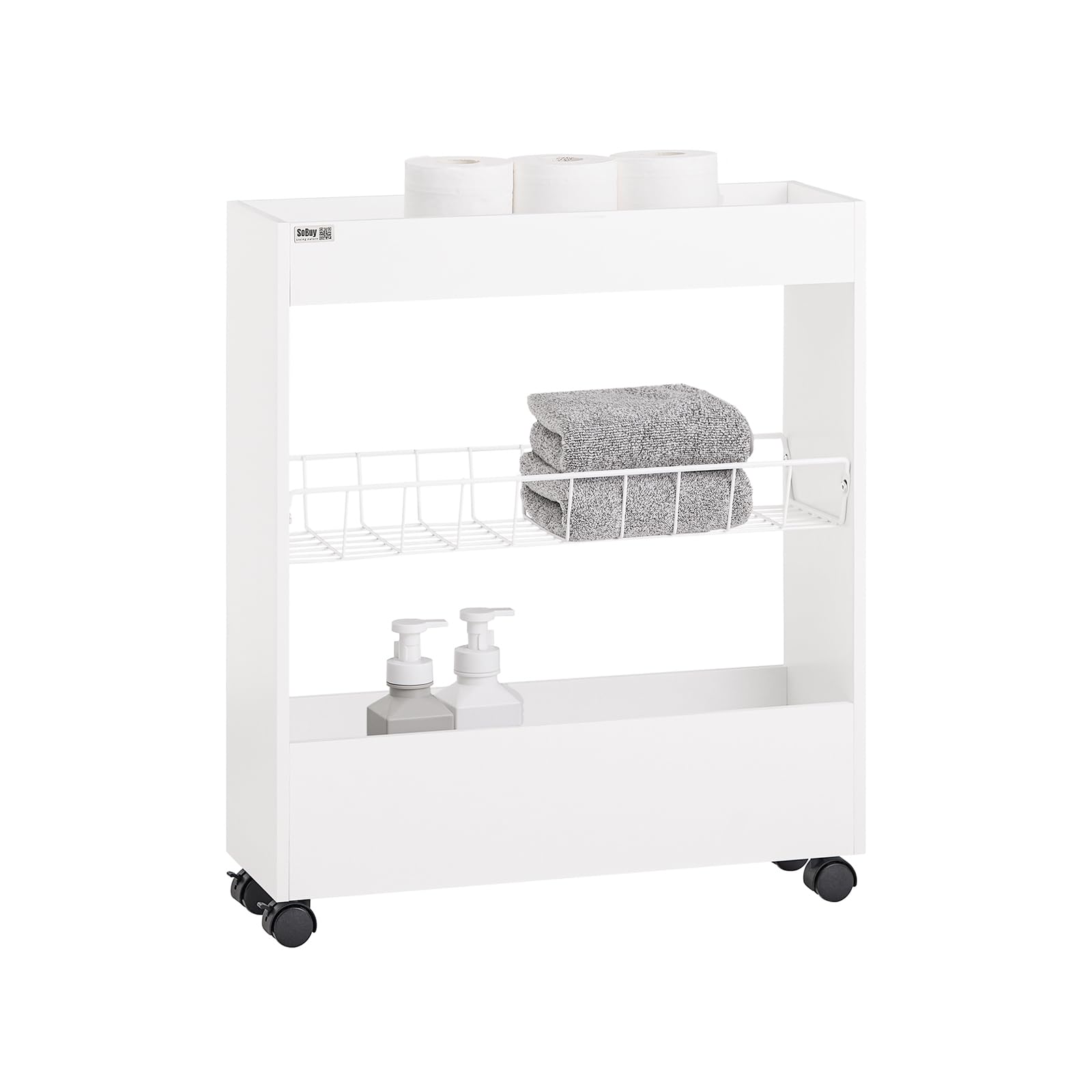 SoBuy Carrellino Salvaspazio Carrello Cucina Organizzatore Bagno Mobiletto Bagno Salvaspazio (BZR46-W)