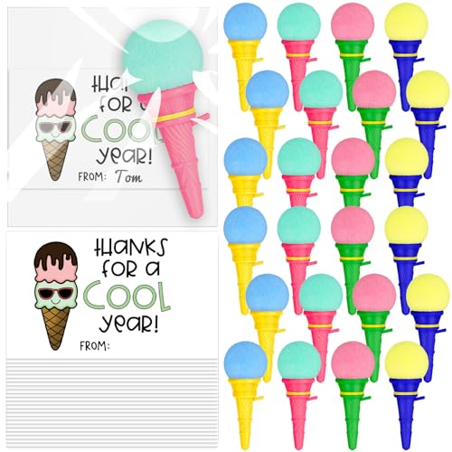 Gosodeny 36 Set End of Year Gifts Ice Cream Foam Ball Launcher with Inspirational Cards Ice Cream Party Favors Ice cream Cone Foam Ball Shooters