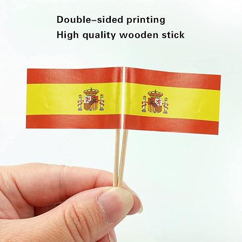 Miniatura 3 de Bandera de España, pequeña bandera española, mini banderas de palillo de dientes de España para alimentos, cupcakes, cócteles, aperitivos,