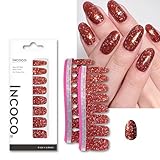 INCOCO インココ ネイルシール 貼るだけ マニキュア 硬化不要 キャラメル アップル Caramel Apple レッドラメ ハンド&フット兼用 速乾 ペディキュア