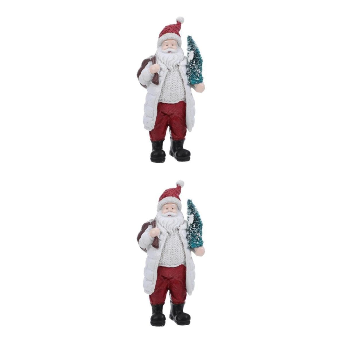 FRCOLOR 2 Piezas Figura de Papá Noel de Resina, 19cm, con Árbol y Bolsa