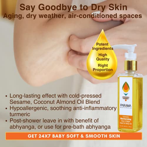 Parama Naturals Turmeric Moisturizing Hand & Body Oil, 3.3 Fl Oz, For All-Day Hydration, Skin Toning, Stretch Marks And Natural Sun Protection For Dry, Sensitive Skin. #TOP4