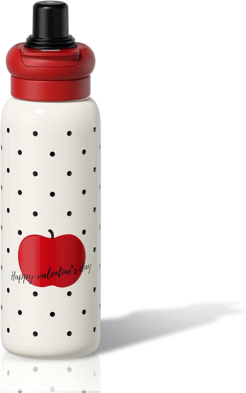 24 oz Insulated Water Bottle with Straw Lid – Cute Red Apple & Polka Dot Design – Stainless Steel Vacuum Flask for Women, Girls – Ideal Valentine’s Day Gift, Reusable Sports Bottle