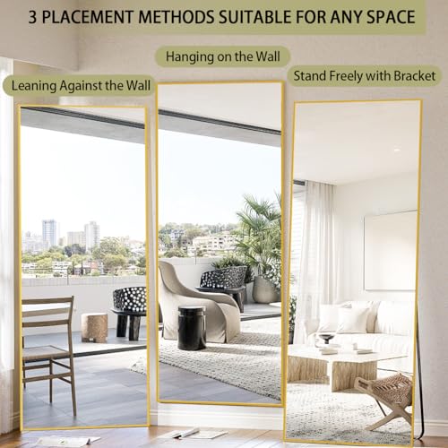 Image of BEAUTYPEAK Full Length Mirror, 71 inchx26 inch Standing Hanging or Leaning Against Wall Floor Mirrors Body Dressing Wall-Mounted for Living Room, Bedroom with Aluminum Alloy Thin Frame, Gold