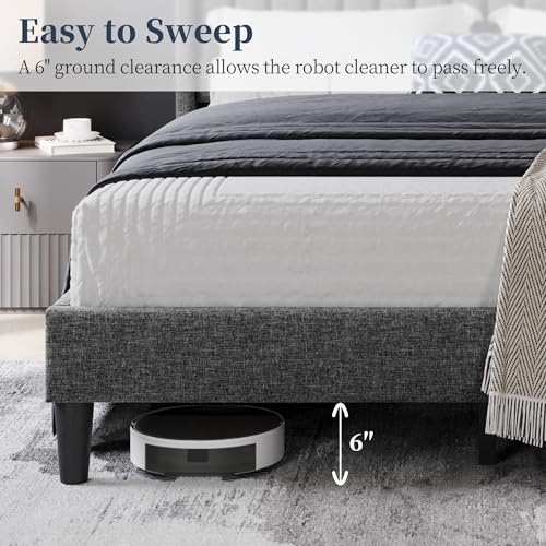Image of Yaheetech King Bed Frame with Headboard, Dark Gray Channel-Tufted Platform
