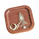 Bandeja de joyería cuadrada de madera - Soporte organizador para anillos, pendientes y collares | Almacenamiento minimalista para mujeres, novia, mesita de noche, apartamento, dormitorio, sog