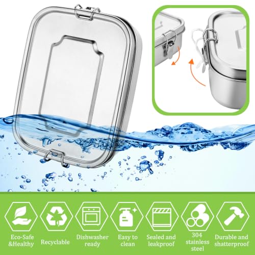 Image of Funnymoom 8 Pcs Stainless Steel Metal Bento 40 oz Leak Proof Metal Lunch Container 3 Compartment Packing Box Sandwich Container Bento Snack Box for Work Travel Adults