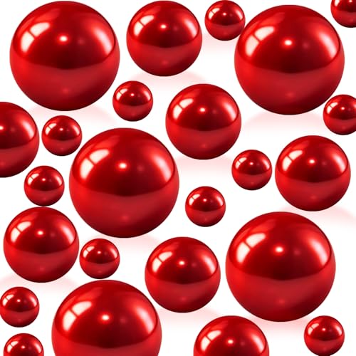 HRLbrc 20mm 14mm 10mm 100Pcs Red Vase Fillers Pearls for Centerpiece, 800 Clear Vase Filler Beads, No Hole Faux Pearl Beads, Home Wedding Table Decor