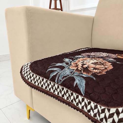 Image of Homerz 'Brooklyn Series' Premium Sofa Cover | Quilted Floral Design | Non-Slip Washable Sofa Protector | Soft Anti Slip Fabric (Ny Brown, 1 Seater, Only Seat Cover)