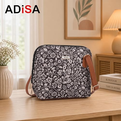 Image of ADISA Women Girls Floral Print Faux Leather Sling Bag Crossbody