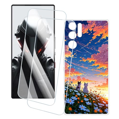 OAGELIM 2�Z�b�g �X�N���[���v���e�N�^�[ + �P�[�X ZTE Nubia Red Magic 9 Pro (6.8 �C���`) �Ƃ̌݊������� �A�[�e�B�X�e�B�b�N�J�X�^���v�����g�J�o�[�Ƌ����K���X�t�B���� �X�N���b�`�h�~ (�L)