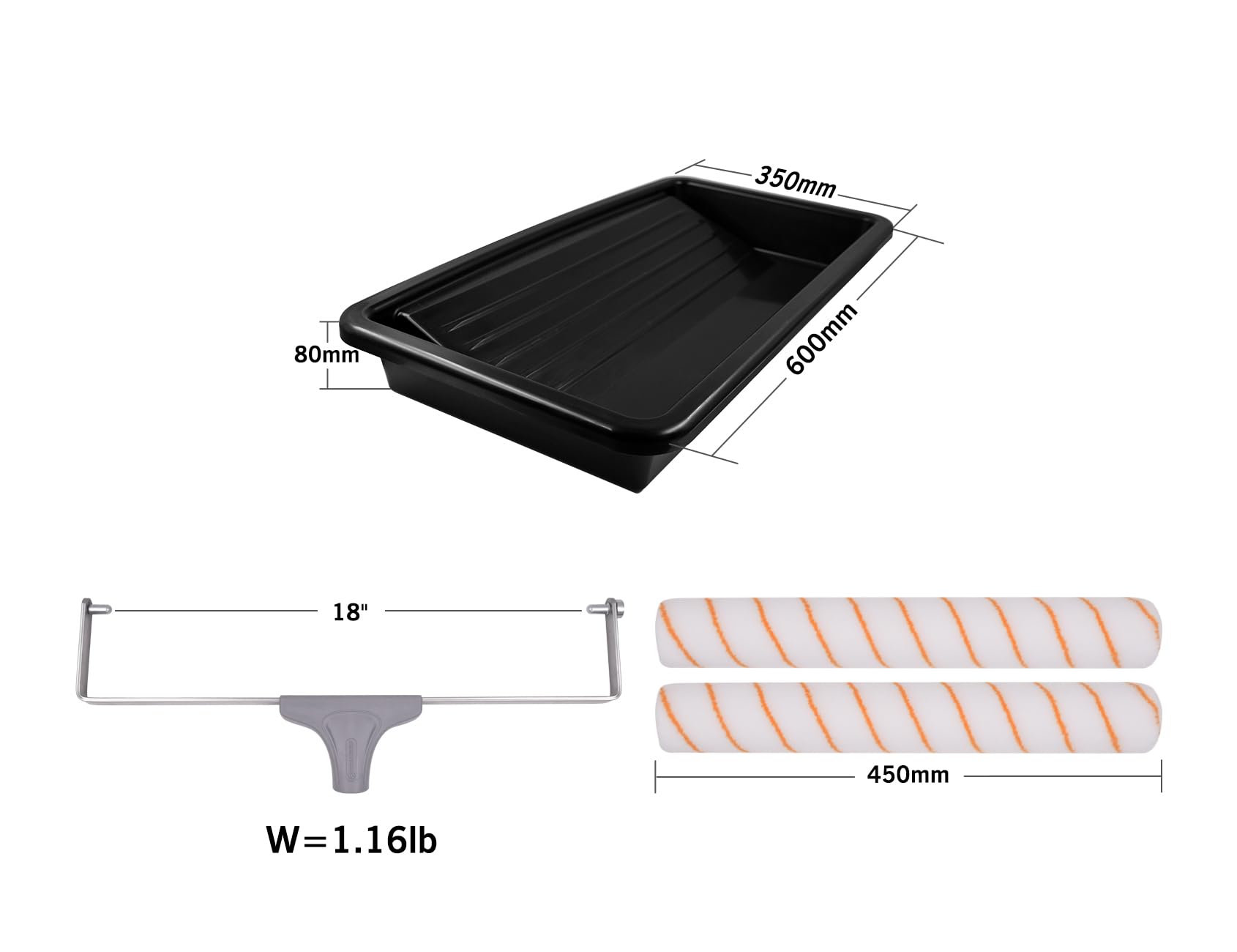 ROLLINGDOG Rullo per pittura da 45,7 cm, kit con vassoio per vernice con 2 fodere per vassoio