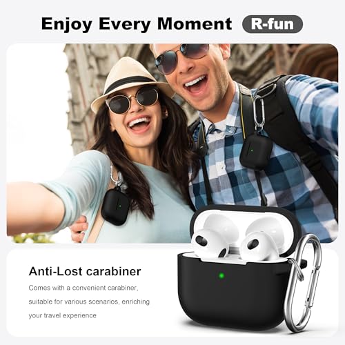 Image of R-fun Compatible with AirPods 3 Case Cover, Silicone Protective Accessories Skin with Keychain Compatible with Apple AirPod 3rd Generation 2021 for Women Men Girls Boys,Front LED Visible,Black