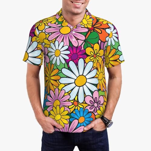 Polo respirant homme grande taille 3XL confortable à fleurs imprimées - 2
