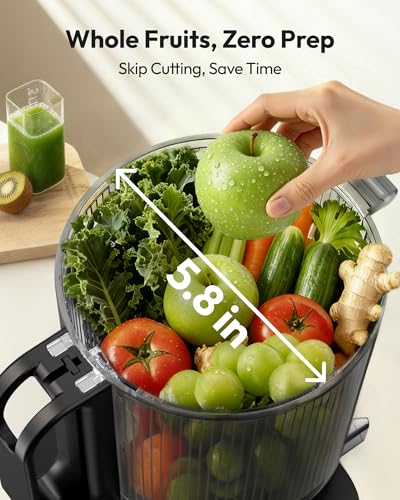 Image of EUHOMY Cold Press Juicer, 5.6 inch Extra Large Feed Chute Slow Masticating Juicer