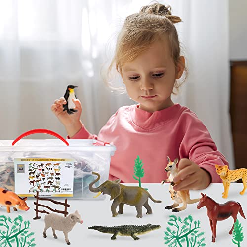 Migration 50 Piece Set Of Animal Plastic Figures, Includes Jumbo 6 Inch Wild, Safari, Zoo, Jungle, Farm, Desert, Ocean Animals, Birds, Accessories And Container For Toddlers And Kids #TOP7