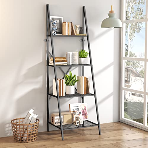 Veakoo 4 Tier Ladder Shelf Black,Metal Tall Leaning Standing Bookshelf Storage Rack Bookcase Shelves Organizer Industrial Furnitures Accent Plant Stand Home Decor for Bathroom,Living Room,Kitchen Veakoo 4 Tier Ladder Shelf Black,Metal Tall Leaning Standing Bookshelf Storage Rack Bookcase Shelves Organizer Industrial Furnitures Accent Plant Stand Home Decor for Bathroom,Living Room,Kitchen