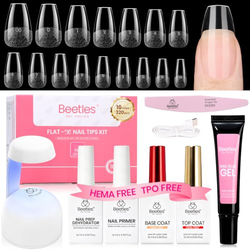 Beetles Flat-X Short Coffin Gel Nail Extension Kit, 320 Tips, 16 Sizes