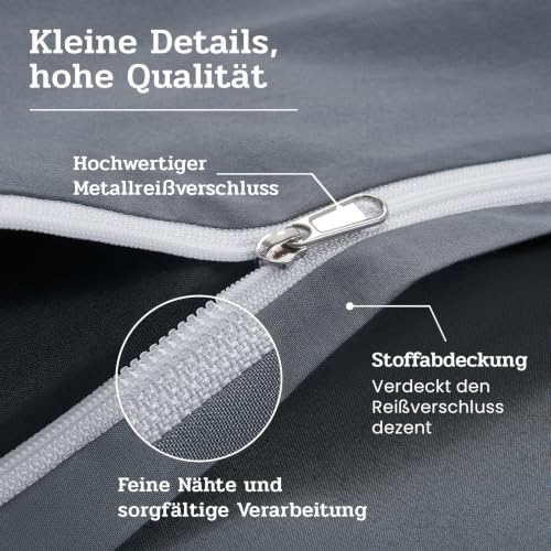 Duvetnova Bettwäsche 220x240 Baumwolle Grau, 220x240 Bettwäsche Set 1 Bettbezug 220x240 Baumwolle + 2 Kissenbezüge 80x80 cm… – Ansicht 4