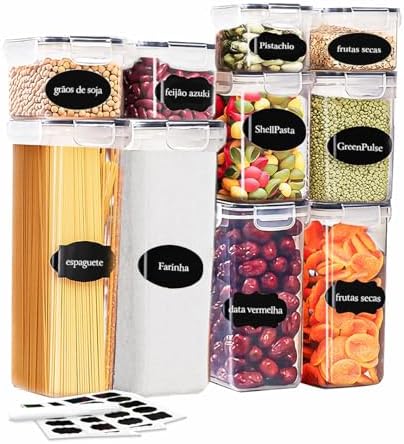 KIt 10 Potes Tampa Hermético Porta Alimentos Mantimentos Armário Cozinha (KIt 10) Menor preço em KIt 10 Potes Tampa Hermético Porta Alimentos Mantimentos Armário Cozinha (KIt 10)