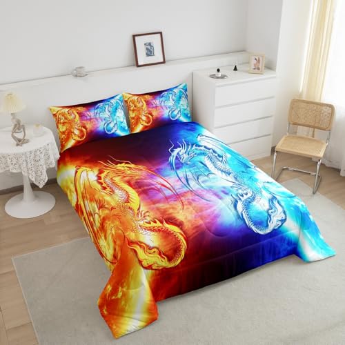 Image of Feelyou Ice Fire Dragon Bedding Set King Size 3Pcs for Boys Teens Kids