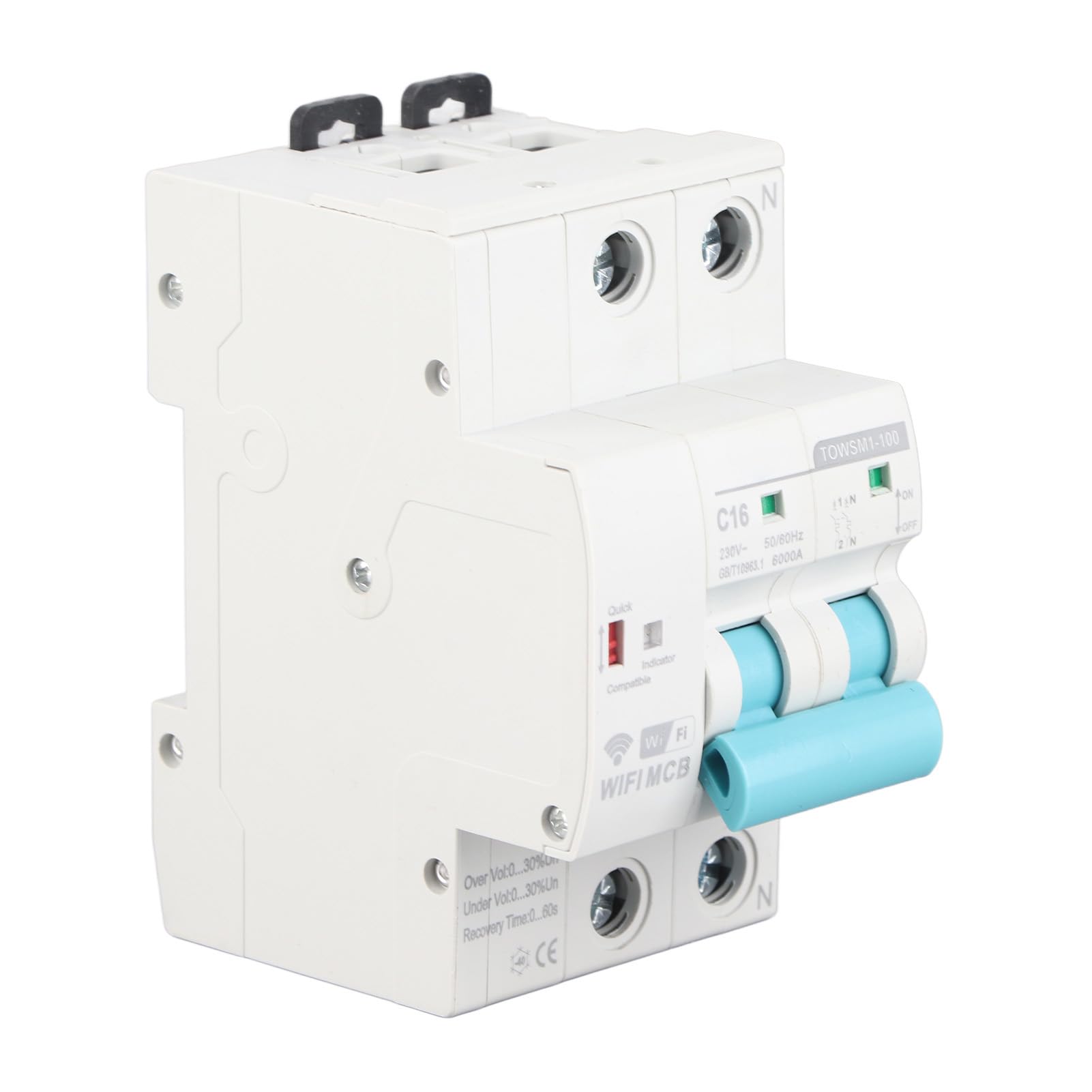 Fafeicy Interruttore Automatico WiFi, Montaggio su Guida DIN 2P, ABS, AC
