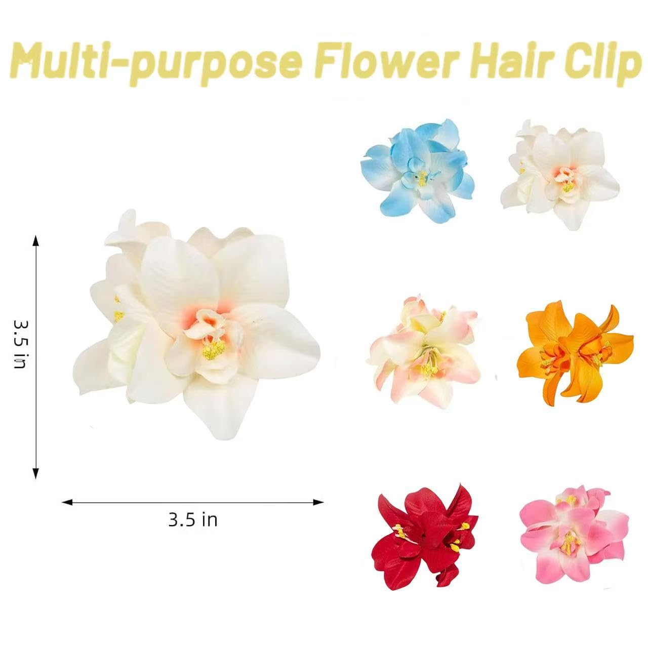 6 pinzas para el pelo de flores hawaianas, 3.5 pulgadas, horquillas de pelo de hibisco de plumeria, pinzas para el pelo para mujeres, bodas, accesorios para el cabello de flores, clip para niñas