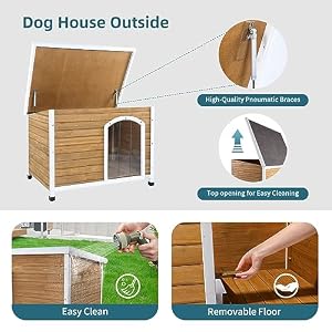 Petsfit Wooden Dog House for Medium to Large Dogs, Yellow and White, large/45.6" x 30.9" x 32.1" Petsfit Wooden Dog House for Medium to Large Dogs, Yellow and White, large/45.6″ x 30.9″ x 32.1″