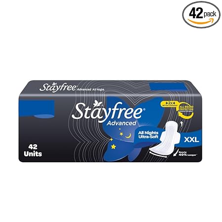 Stayfree Advanced XXL All Night Sanitary Pads | 42 Ultra Thin Pads for Ultra Comfort | 40% Longer | Ideal for Heavy Flow